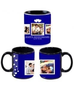 Buy 3 Pic Collage and Hearts Design Custom Black | Dual Tone Printed Both Side | Ceramic Coffee Mug For Gift