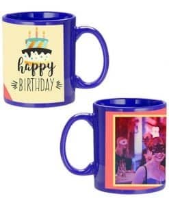 Buy Happy Birthday Cake Design Custom Blue | Dual Tone Printed Both Side | Ceramic Coffee Mug For Gift