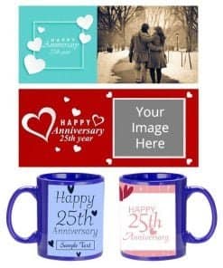 Buy Anniversary Design Custom Blue | Dual Tone Printed Both Side | Ceramic Coffee Mug For Gift