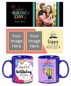 Buy Birthday Design Custom Blue | Dual Tone Printed Both Side | Ceramic Coffee Mug For Gift