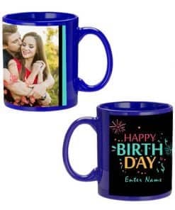Buy Firecrackers and Birthday Design Custom Blue | Dual Tone Printed Both Side | Ceramic Coffee Mug For Gift