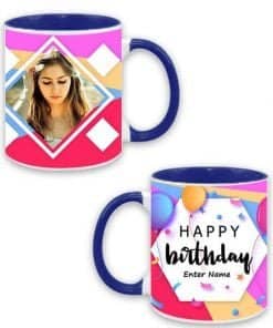 Buy Customized Dual Tone | Cute Happy Birthday Hexagon Design | Dark Blue Ceramic Coffee Mug