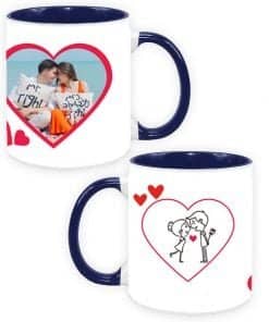 Buy Customized Dual Tone | Cute Hearts and Roses Design | Dark Blue Ceramic Coffee Mug