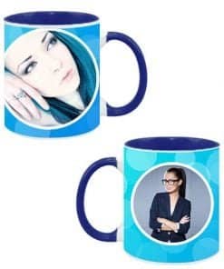 Buy Customized Dual Tone | Dark Blue Ceramic Photo Mug | Cute Circles Design Coffee Mug