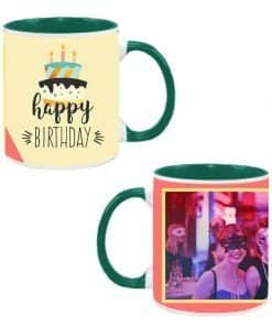 Buy Customized Dual Tone | Cute Happy Birthday Cake Design | Dark Green Ceramic Coffee Mug