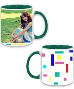 Buy Customized Dual Tone | Personal Photo Dark Green Ceramic Mug | Cute Colorful Lines Design Printed Coffee Mug