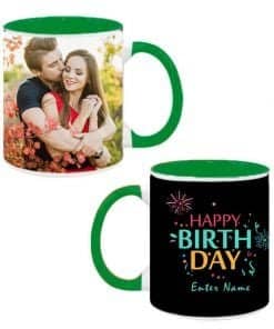 Buy Customized Dual Tone | Dark Green Ceramic Mug | Cute Firecrackers and Birthday Design Coffee Mug