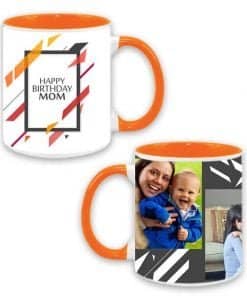 Buy Happy Birthday Abstract Design Custom Orange | Dual Tone Printed Both Side | Ceramic Coffee Mug For Gift