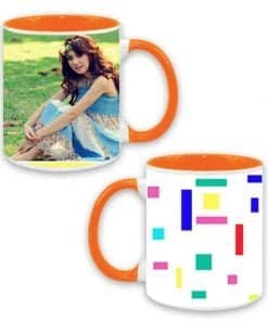 Buy 3 Pic Collage and Hearts Design Custom Orange | Dual Tone Printed Both Side | Ceramic Coffee Mug For Gift