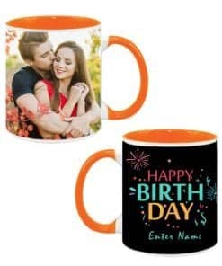 Buy Firecrackers and Birthday Design Custom Orange | Dual Tone Printed Both Side | Ceramic Coffee Mug For Gift