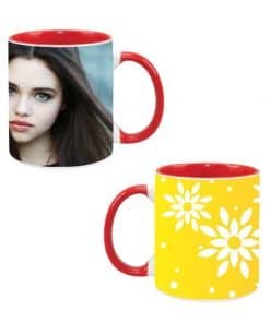 Buy Yellow Flowers Design Custom Red | Dual Tone Printed Both Side | Ceramic Coffee Mug For Gift
