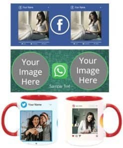 Buy Social Media Design Custom Red | Dual Tone Printed Both Side | Ceramic Coffee Mug For Gift