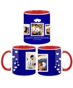 3 Pic Collage and Hearts Design Custom Red | Dual Tone Printed Both Side | Ceramic Coffee Mug For Gift