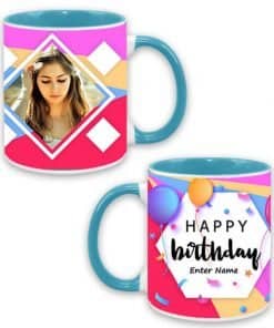 Buy Happy Birthday Hexagon Design Custom Sky Blue | Dual Tone Printed Both Side | Ceramic Coffee Mug For Gift