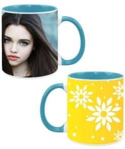 Buy Yellow Flowers Design Custom Sky Blue | Dual Tone Printed Both Side | Ceramic Coffee Mug For Gift
