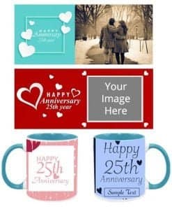 Buy Anniversary Design Custom Sky Blue | Dual Tone Printed Both Side | Ceramic Coffee Mug For Gift