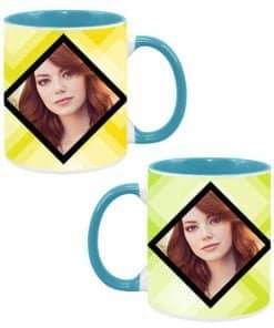 Buy Dual Image Design Custom Sky Blue | Dual Tone Printed Both Side | Ceramic Coffee Mug For Gift