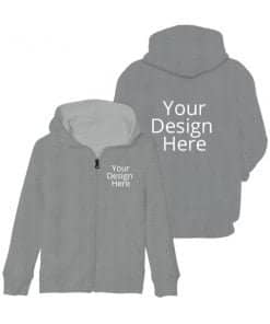 Buy Light Grey Customized Jackets | Design Your Own High Neck Full Sleeve | Black Zipper Hoodie For Men And Women