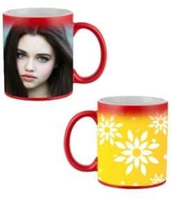 Buy Custom Printed Both Side | Yellow Flowers Design Red Magic Mug | Ceramic Coffee Mug For Gift