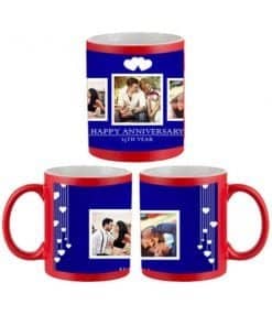 Buy Custom Printed Both Side | 3 Pic Collage and Hearts Design Red Magic Mug | Ceramic Coffee Mug For Gift