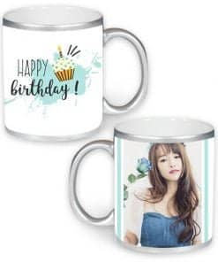 Buy Happy Birthday Design Custom Silver | HD Printed Both Side | Ceramic Coffee Mug For Gift