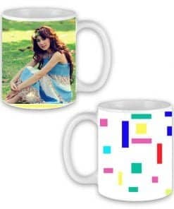 Buy Colorful Lines Design Custom White | Dual Tone Printed Both Side | Ceramic Coffee Mug For Gift