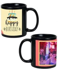 Buy Happy Birthday Cake Design Custom Black | Dual Tone Printed Both Side | Ceramic Coffee Mug For Gift