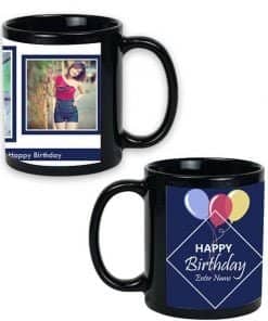 Buy Happy Birthday Design Custom Black | Dual Tone Printed Both Side | Ceramic Coffee Mug For Gift