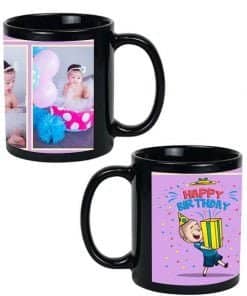 Buy Happy Birthday Gift Box Design Custom Black | Dual Tone Printed Both Side | Ceramic Coffee Mug For Gift