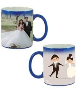 Buy Custom Printed Both Side | Married Couple Design Blue Magic Mug | Ceramic Coffee Mug For Gift