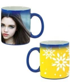 Buy Custom Printed Both Side | Yellow Flowers Design Blue Magic Mug | Ceramic Coffee Mug For Gift