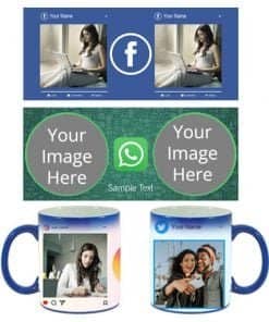 Buy Custom Printed Both Side | Social Media Design Blue Magic Mug | Ceramic Coffee Mug For Gift