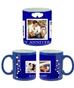 Buy Custom Printed Both Side | 3 Pic Collage and Hearts Design Blue Magic Mug | Ceramic Coffee Mug For Gift