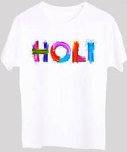 Happy Holi Design T-shirt | White Customized Short Sleeve | Men’s Printed Shirt