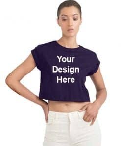 Buy Navy Blue Custom Crop Top | Women’s Round Neck Short Sleeve | Printed Cotton T-Shirt