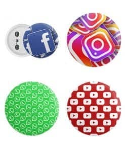Buy Social Media Design Printed Button Badge | W Your Custom Name Or Logo | Metal Pin For Personal A Office Use